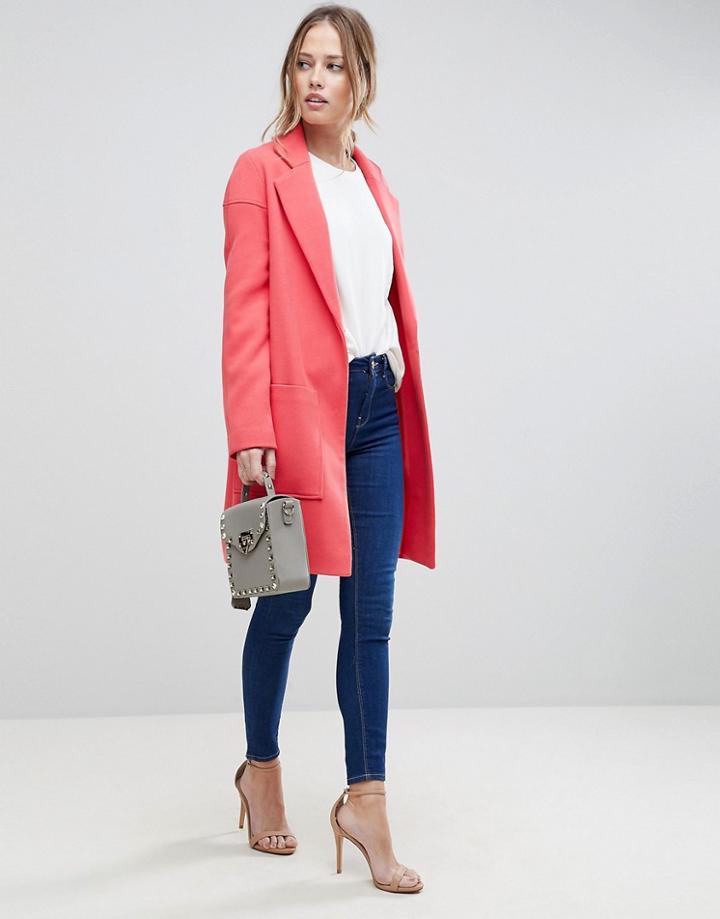 Asos Crepe Pocket Detail Coat - Pink