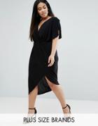 Club L Plus Asymmetric Dress With Flutter Sleeves - Black