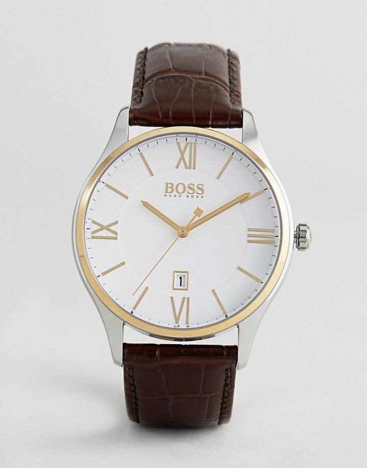 Boss By Hugo Boss 1513486 Governor Leather Watch In Brown - Brown