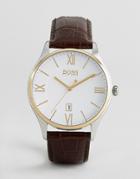 Boss By Hugo Boss 1513486 Governor Leather Watch In Brown - Brown