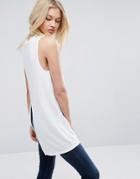 Asos Sleeveless Rib Top With Split Back - White