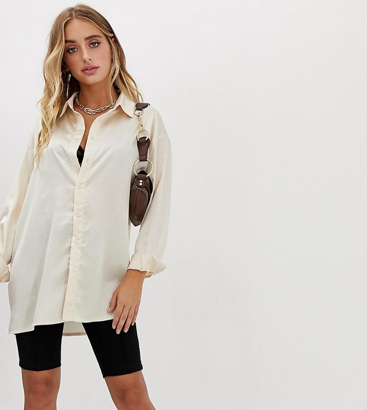 Missguided Oversized Satin Shirt In Cream - White