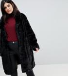 Urbancode Plus Longline Coat In Faux Fur - Black
