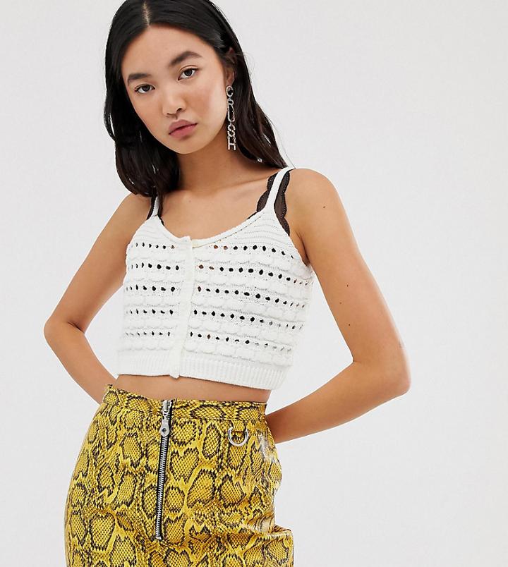 Reclaimed Vintage Inspired Knitted Cami With Button Front-white