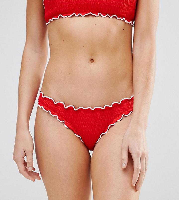 South Beach Mix And Match Frill Bikini Bottom - Red