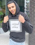 Jack & Jones Box Logo Print Hoodie In Black
