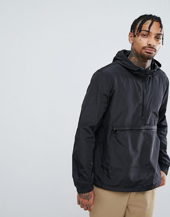 Asos Overhead Windbreaker With Zip In Black - Black