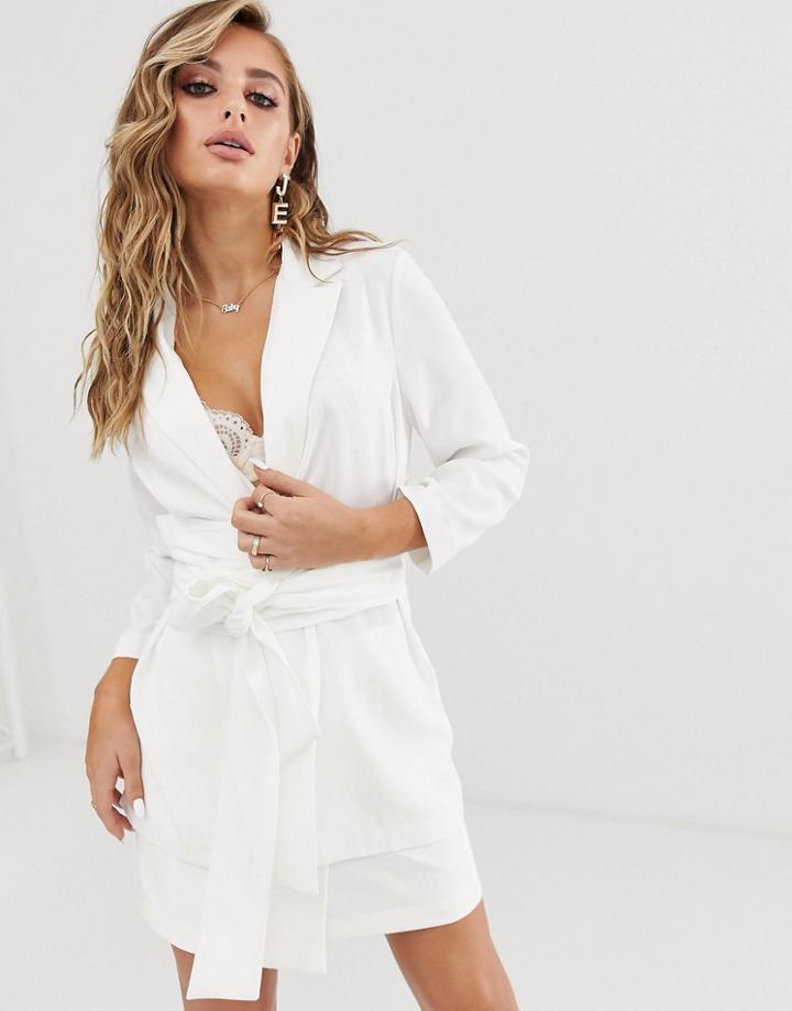 Asos Design Soft Wrap Tie Waist Blazer In White - White