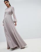 Asos Design Embellished Shoulder Mesh Maxi Dress - Gray