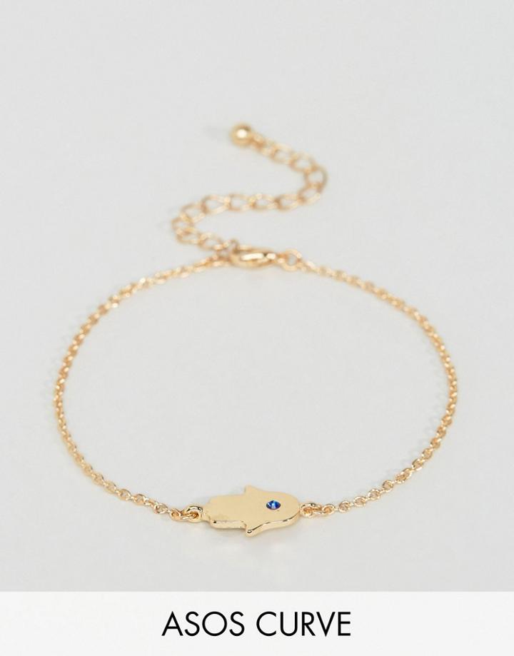 Asos Curve Stone Detail Hamsa Hand Charm Bracelet - Gold