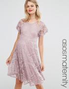 Asos Maternity Flutter Sleeve Lace Skater Dress - Pink