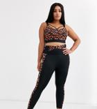 Wolf & Whistle Curve Leopard Print Leggings With Side Panel In Black