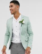 Asos Design Wedding Super Skinny Cotton Blazer In Mint Green