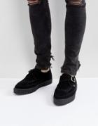 T.u.k Vegan Suede Pointed Buckle Creeper Shoes - Black