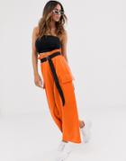 Asos Design Utility Culotte With Pockets And Webbing Belt - Orange