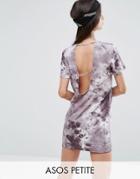 Asos Petite T-shirt Dress In Tie-dye With Ladder Back - Gray