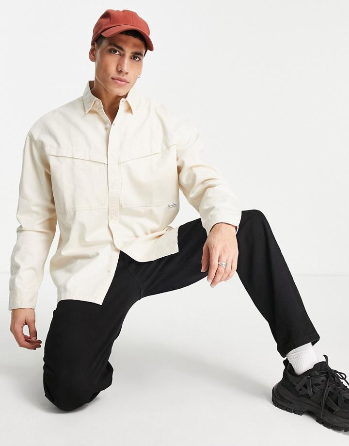 Topman Shirt With Angled Pocket In Beige-neutral