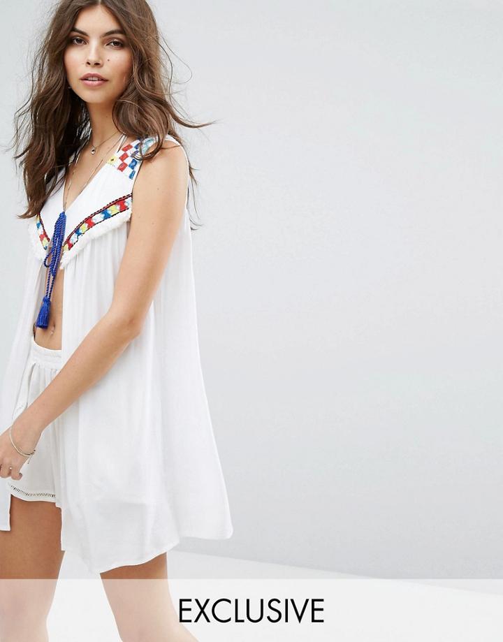 Rocca Bella Embroidered Tassel Detail Beach Caftan - White