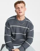 New Look Relaxed Striped Fisherman Sweater In Navy
