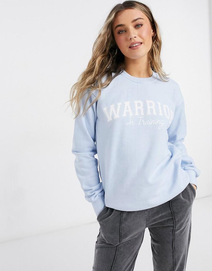 In The Style X Courtney Black Activewear Motif Oversized Sweatshirt In Blue