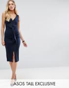 Asos Tall Hook & Eye Knot Midi Dress - Blue