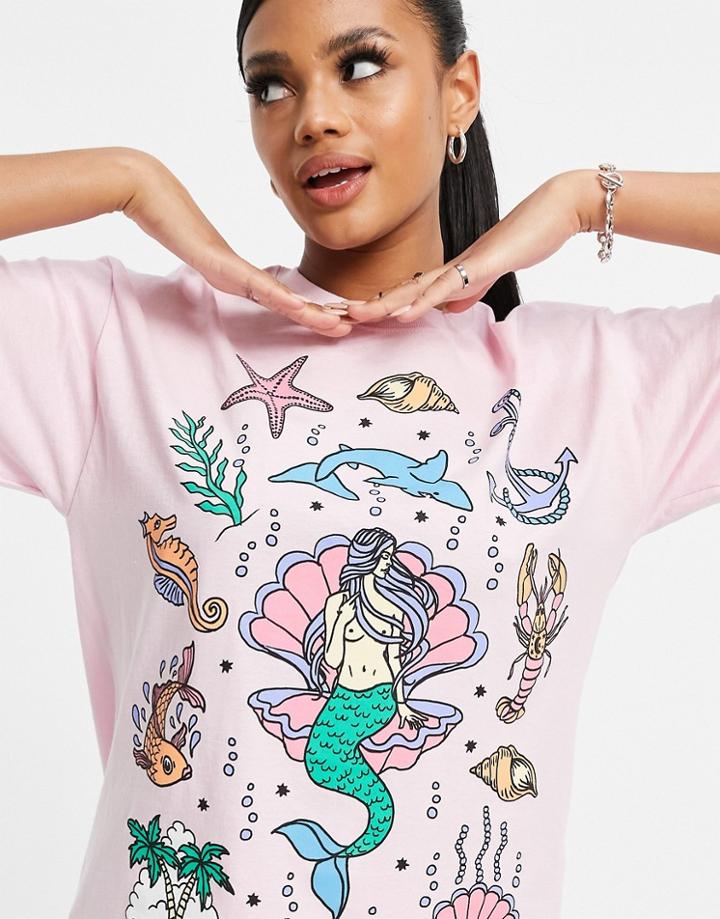 New Love Club Oversized T-shirt With Mermaid Graphic Print In Pink
