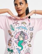New Love Club Oversized T-shirt With Mermaid Graphic Print In Pink