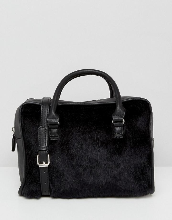 Stradivarius Faux Fur Bowling Bag - Black