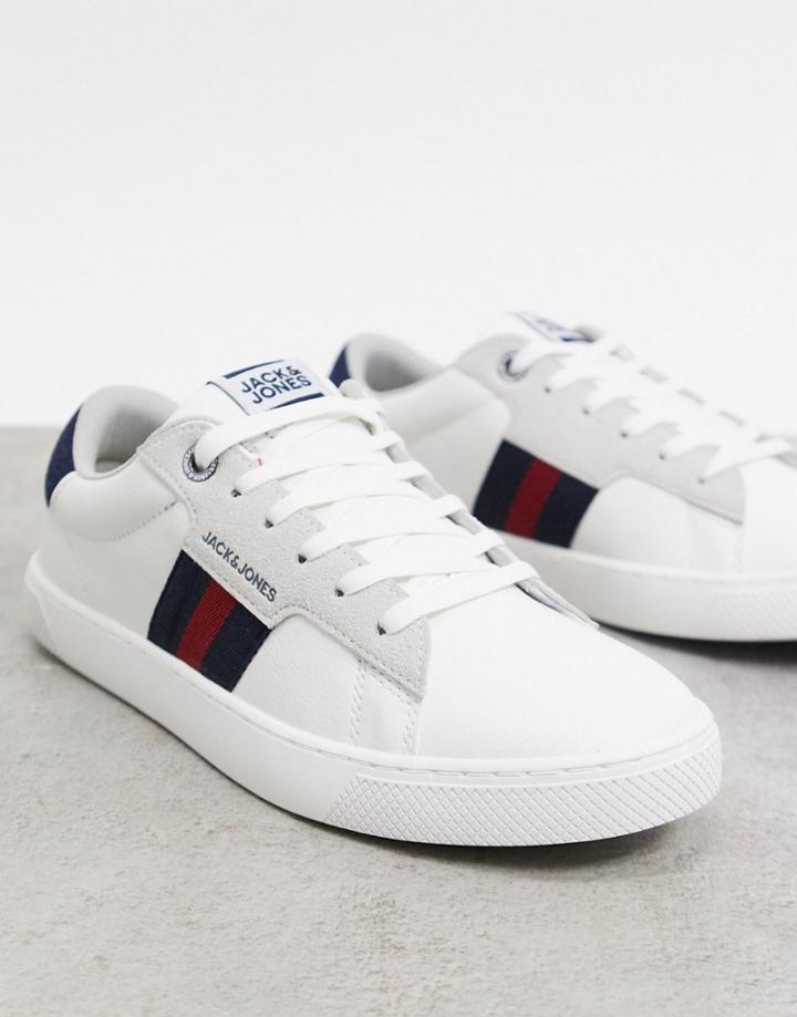 Jack & Jones Sneaker With Side Stripe In White Navy Red
