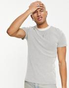 Asos Design Muscle Fit Waffle T-shirt In Beige-neutral
