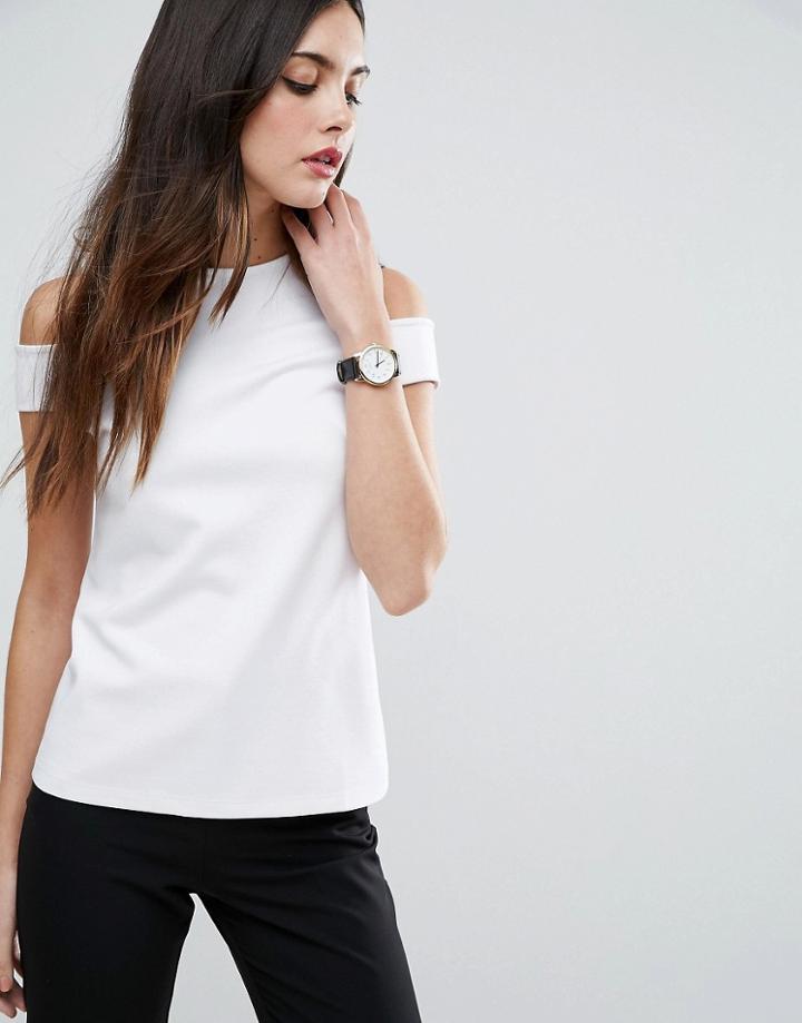 Asos Top In Ponte With Off Shoulder Tab Detail - White