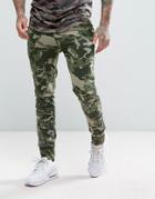 Defend London Camo Skinny Joggers With Paint Splatter - Green