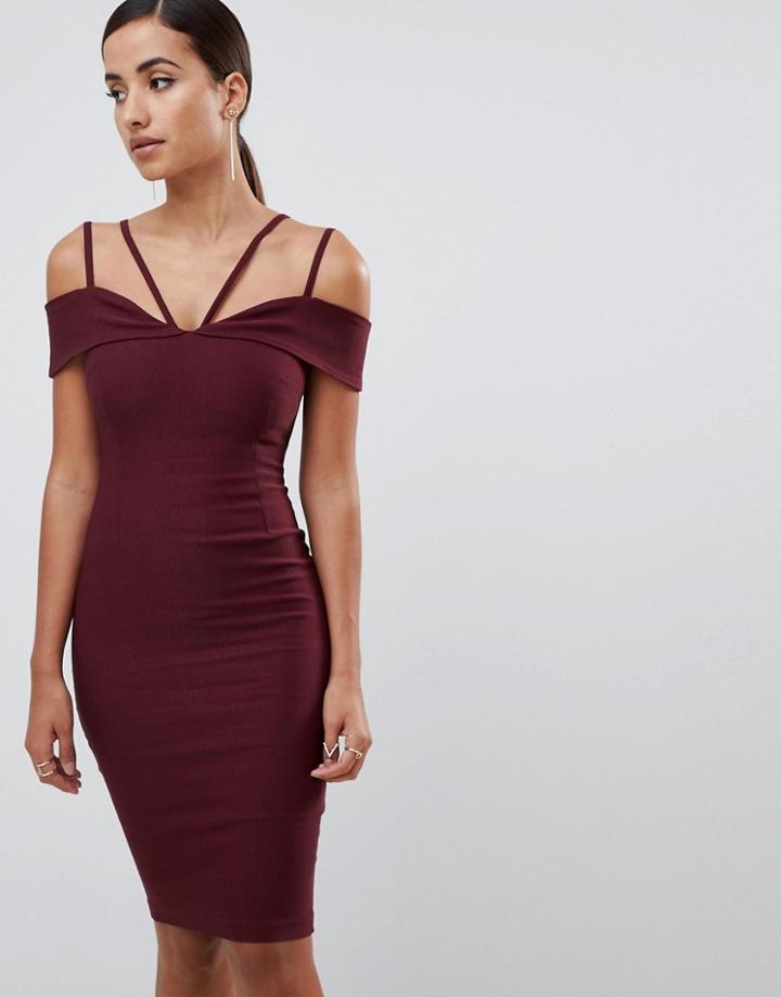 Vesper Strappy Detail Midi Dress In Oxblood - Purple