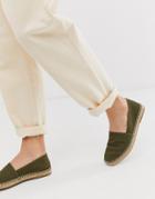 Asos Design Square Toe Espadrilles In Khaki Faux Suede-green