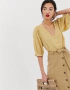 Mango Gingham Button Front Blouse In Yellow - Yellow