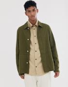 Asos Design Denim Worker Jacket In Khaki-green