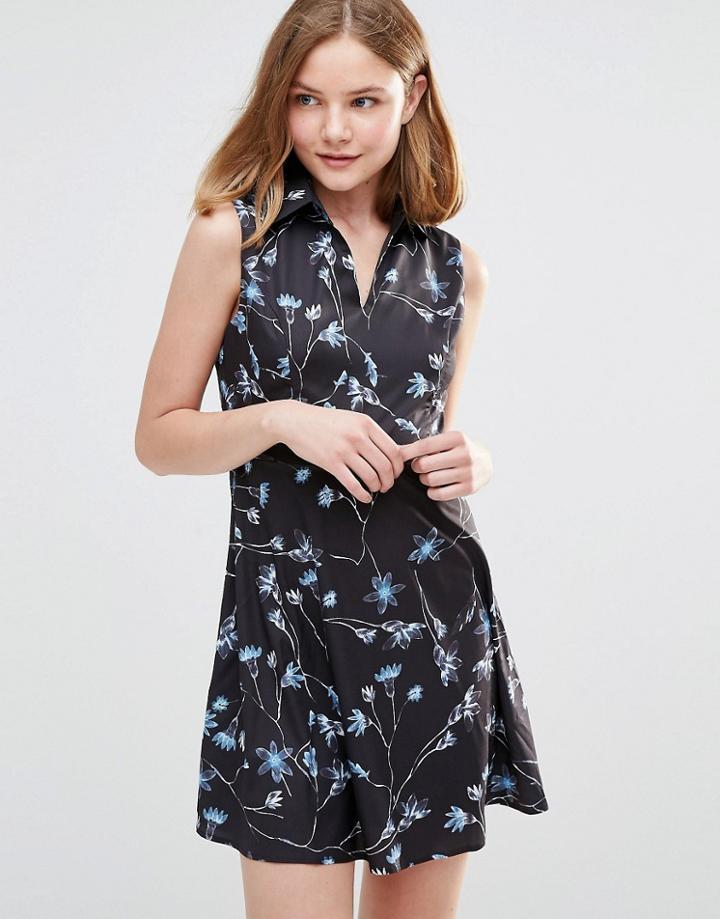 Iska Skater Dress In Floral Print - Black