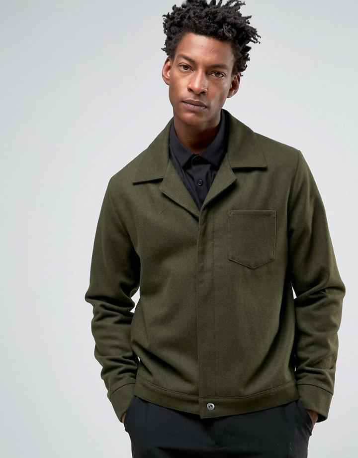 Asos Wool Mix Military Jacket With Chest Pocket In Khaki - Green