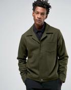 Asos Wool Mix Military Jacket With Chest Pocket In Khaki - Green