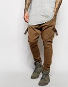 Asos Drop Crotch Joggers In Cropped Length With Taping - Light Brown
