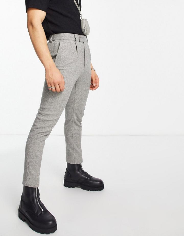 Asos Design Tapered Wool Mix Smart Pants In Tweed Light Gray