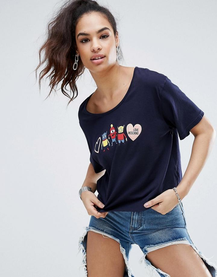 Love Moschino Robot Friends T-shirt - Blue