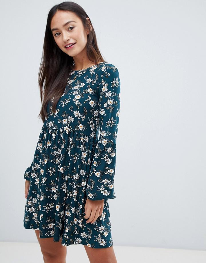 Qed London Floral Smock Dress - Green