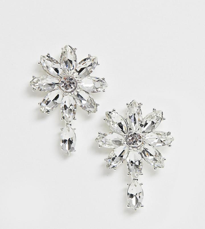 True Decadence Crystal Daisy Drop Earrings - Silver
