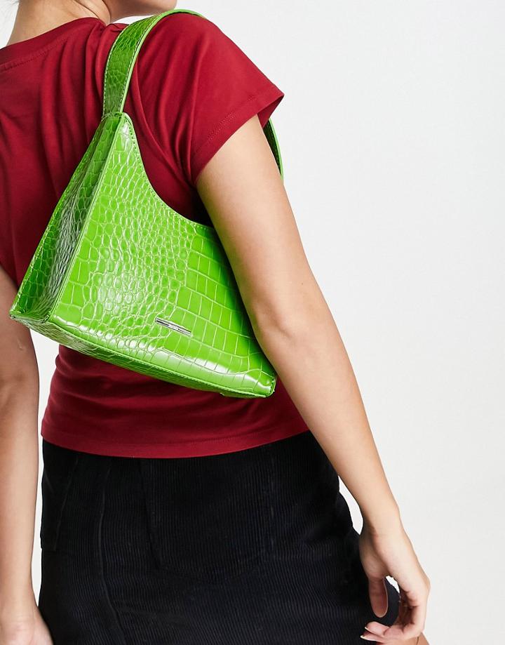 Bershka Croc Detail Shoulder Bag In Bright Green