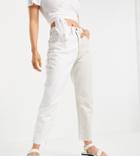 Stradivarius Petite Contrast Two Tone Slim Mom Jean In Ecru-white