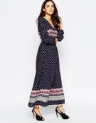 Style London Tea Maxi Dress In Boarder Print - Navy