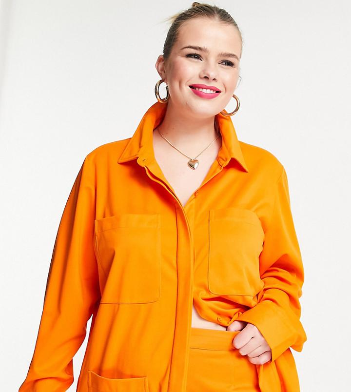 Extro & Vert Plus Oversized Utility Shirt In Tangerine-orange