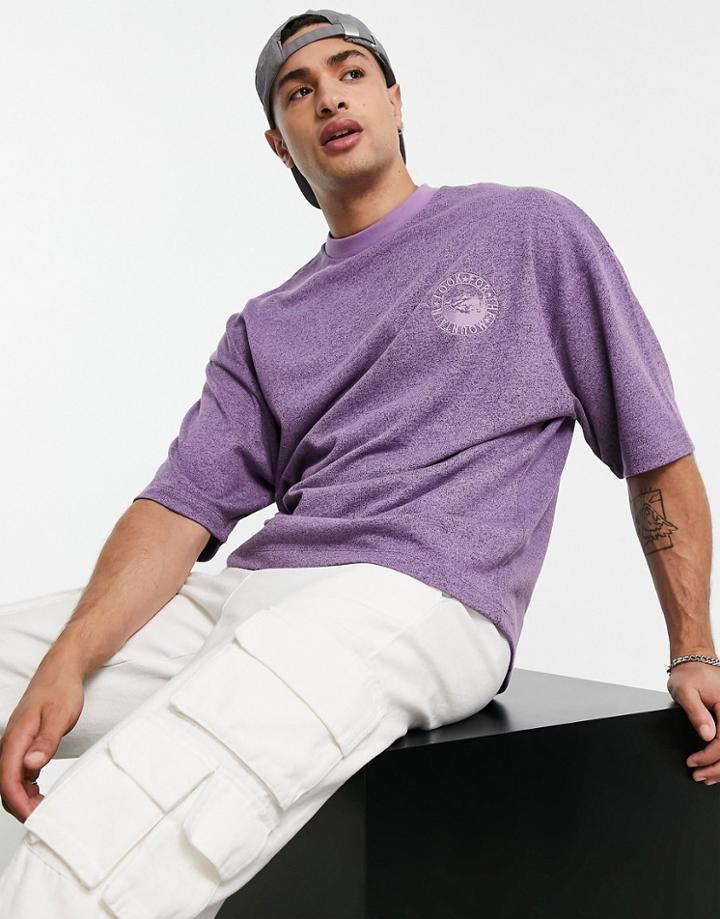 Asos Design Oversized T-shirt In Brushed Lilac Texture With Chest Embroidery-purple