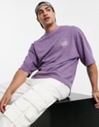 Asos Design Oversized T-shirt In Brushed Lilac Texture With Chest Embroidery-purple